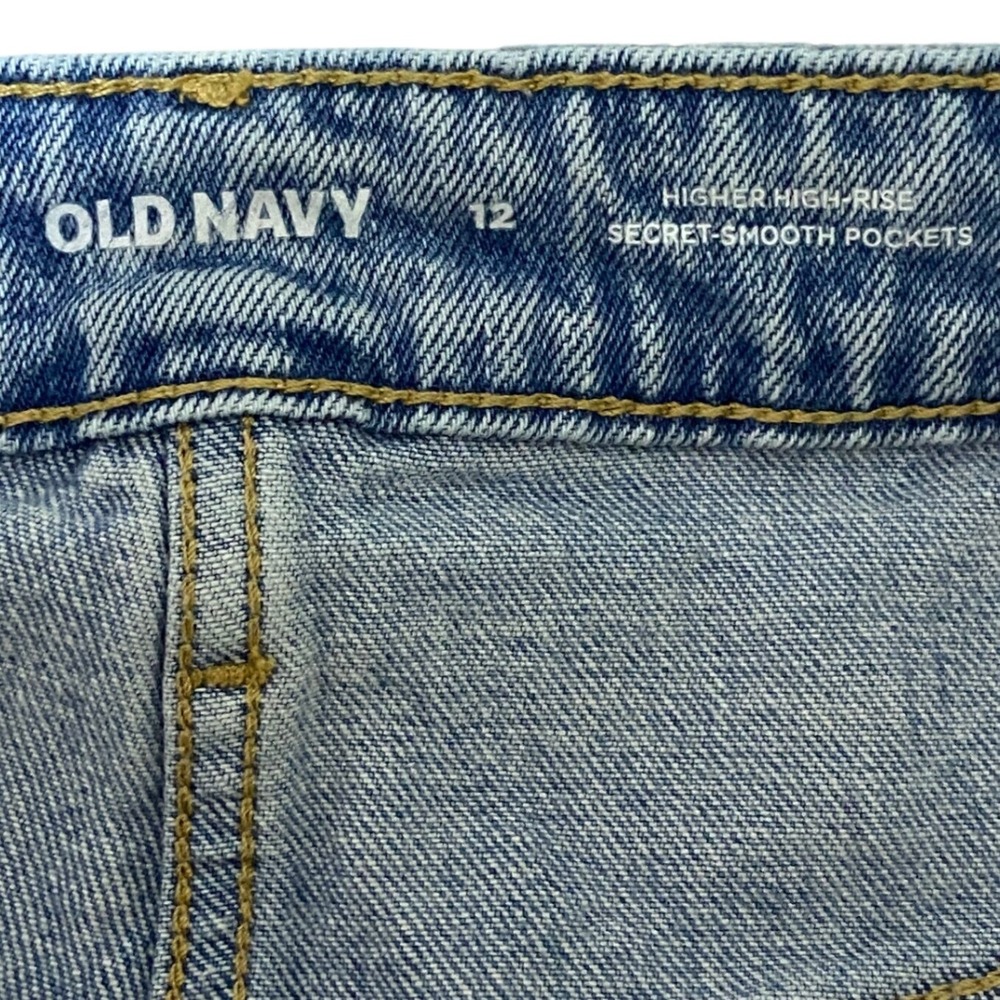 Old Navy Higher High-Rise Denim Midi Skirt Light Wash Button Fly Raw Hem Size 12 - Picture 4 of 10